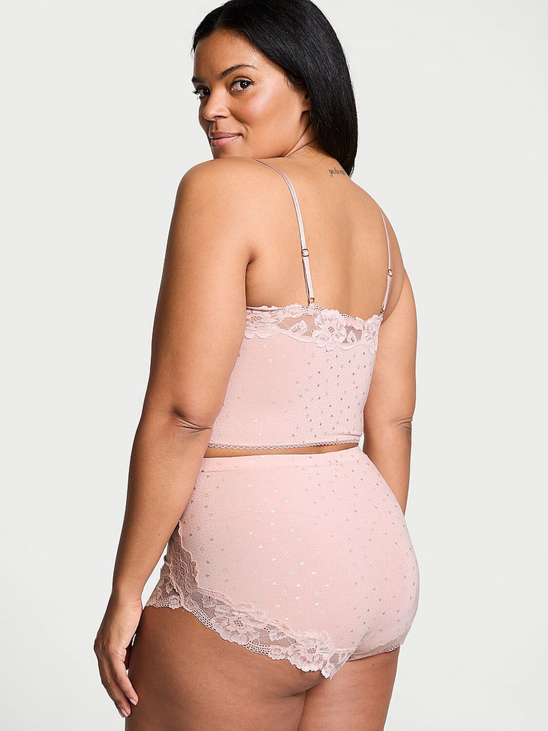 vs Victoria's Secret Modal & Lace Trim Straight-Neck Cami Set Pink Zinc Shimmer 2 of 3 