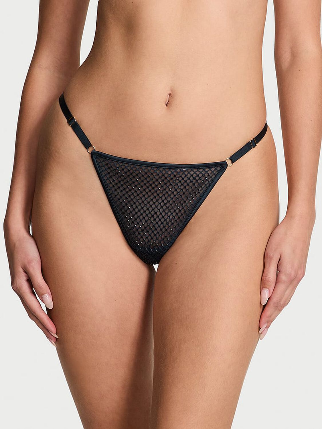 vs Very Sexy Ziggy Glam Shine Fishnet Adjustable V-String Panty Dark Twilight 1 of 4 