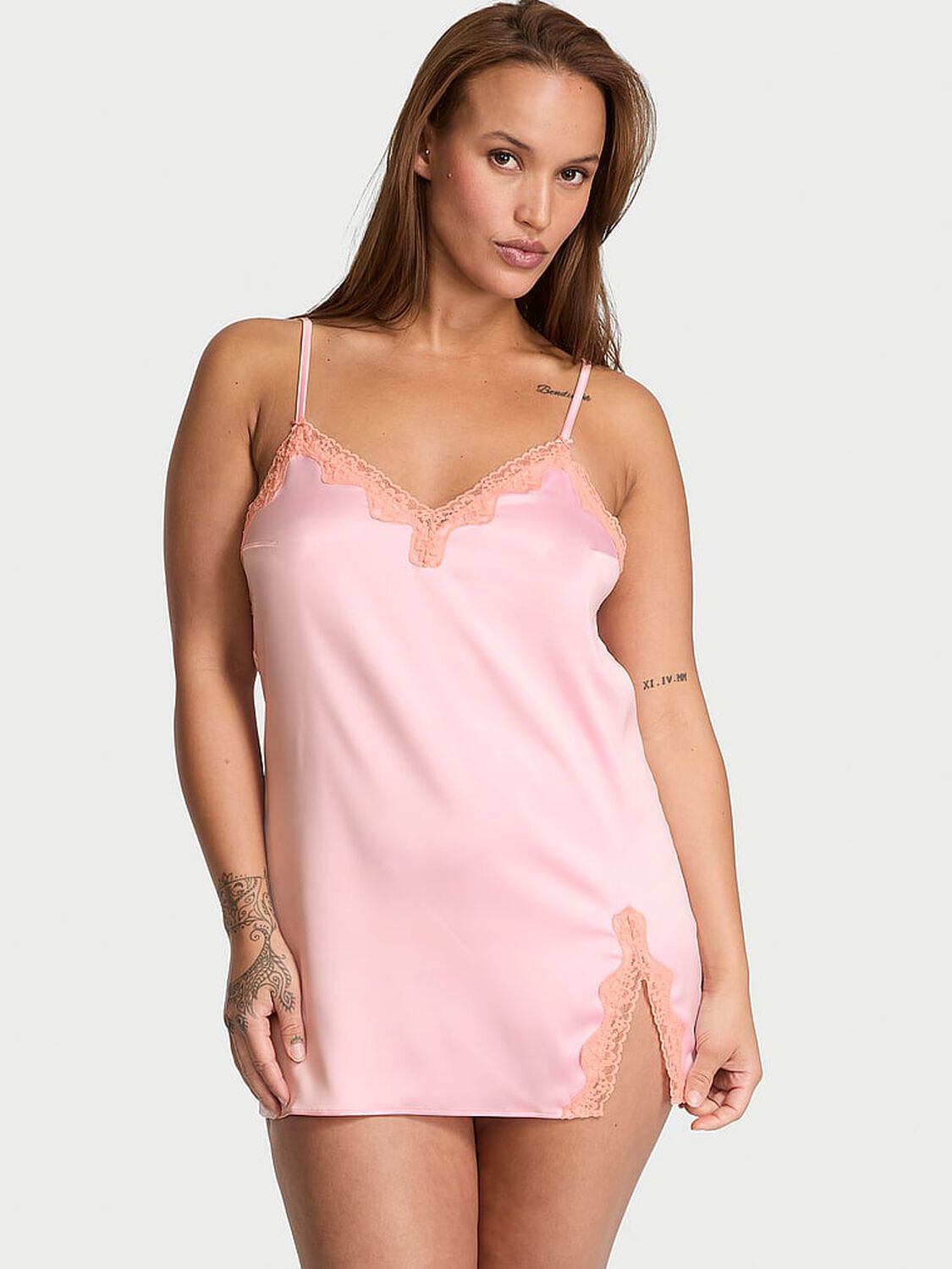 vs Victoria's Secret Tease Satin Lace-Trim Mini Slip Pretty Blossom 1 of 2 