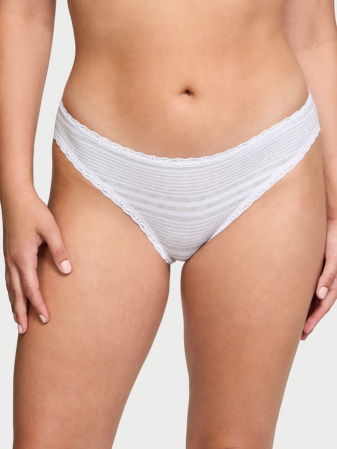 vs The Lacie Lace-Trim Cotton Bikini Panty White & Grey Stripes 1 of 3 