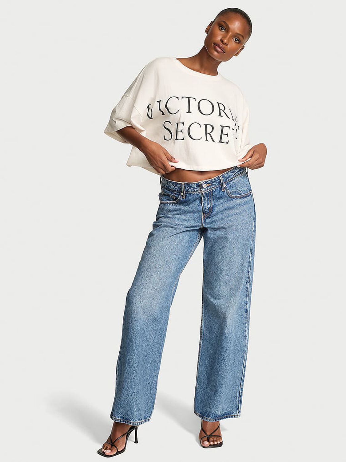 vs Angel Essentials Logo Cotton Oversized Crop Tee Coconut White 1 of 2 