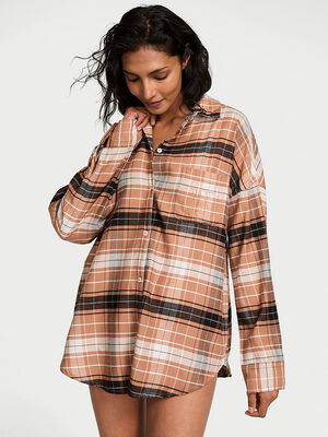 Modal-Cotton Button-Front Sleepshirt