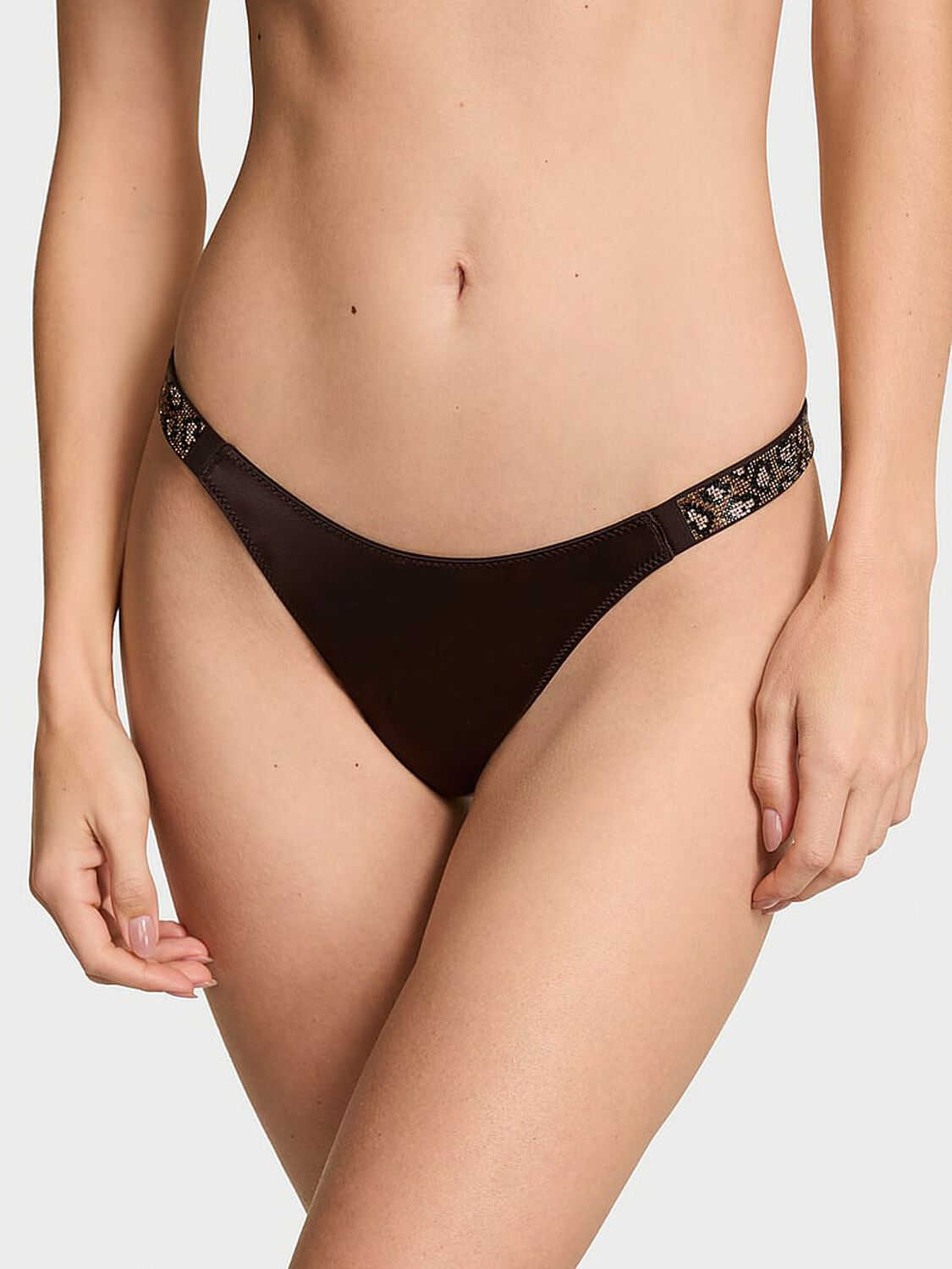 vs Very Sexy Shine Strap Thong Panty Dark Cacao 1 of 2 