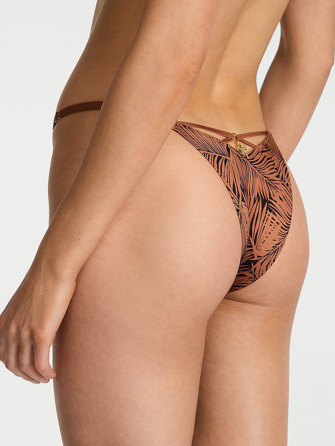 vs Very Sexy Smooth Strappy-Back Charm Adjustable Brazilian Panty Cocoa Palms 1 of 2 