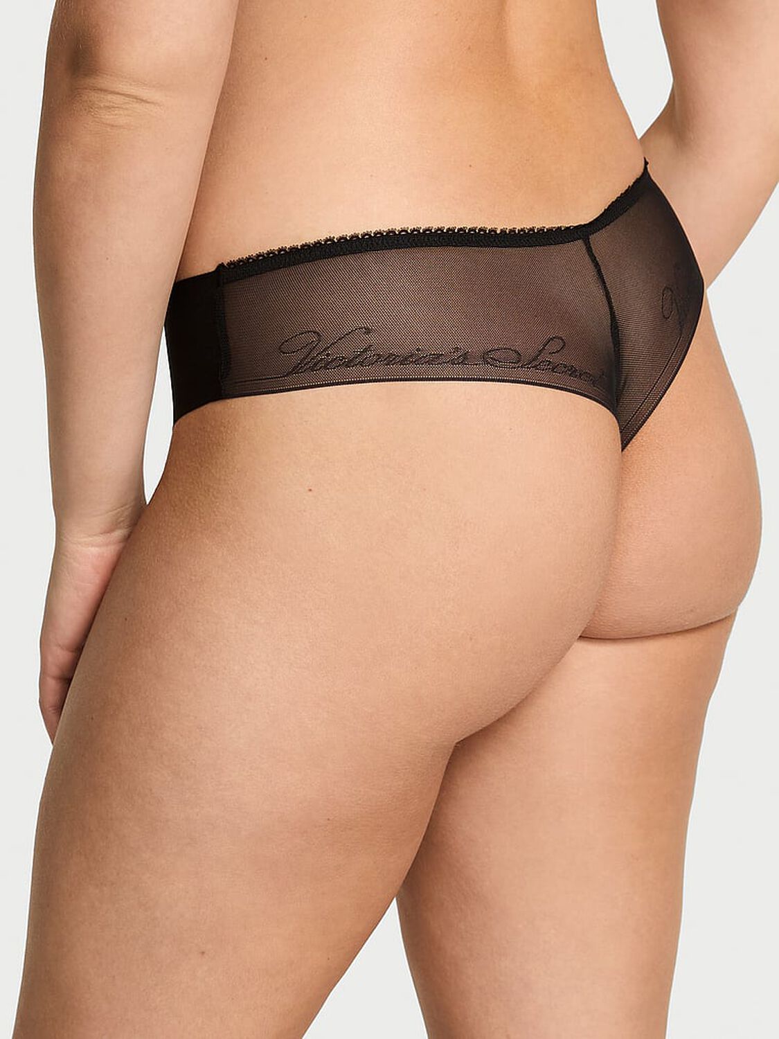 vs No-Show No-Show Mesh-Back Logo Thong Panty Black 2 of 2 