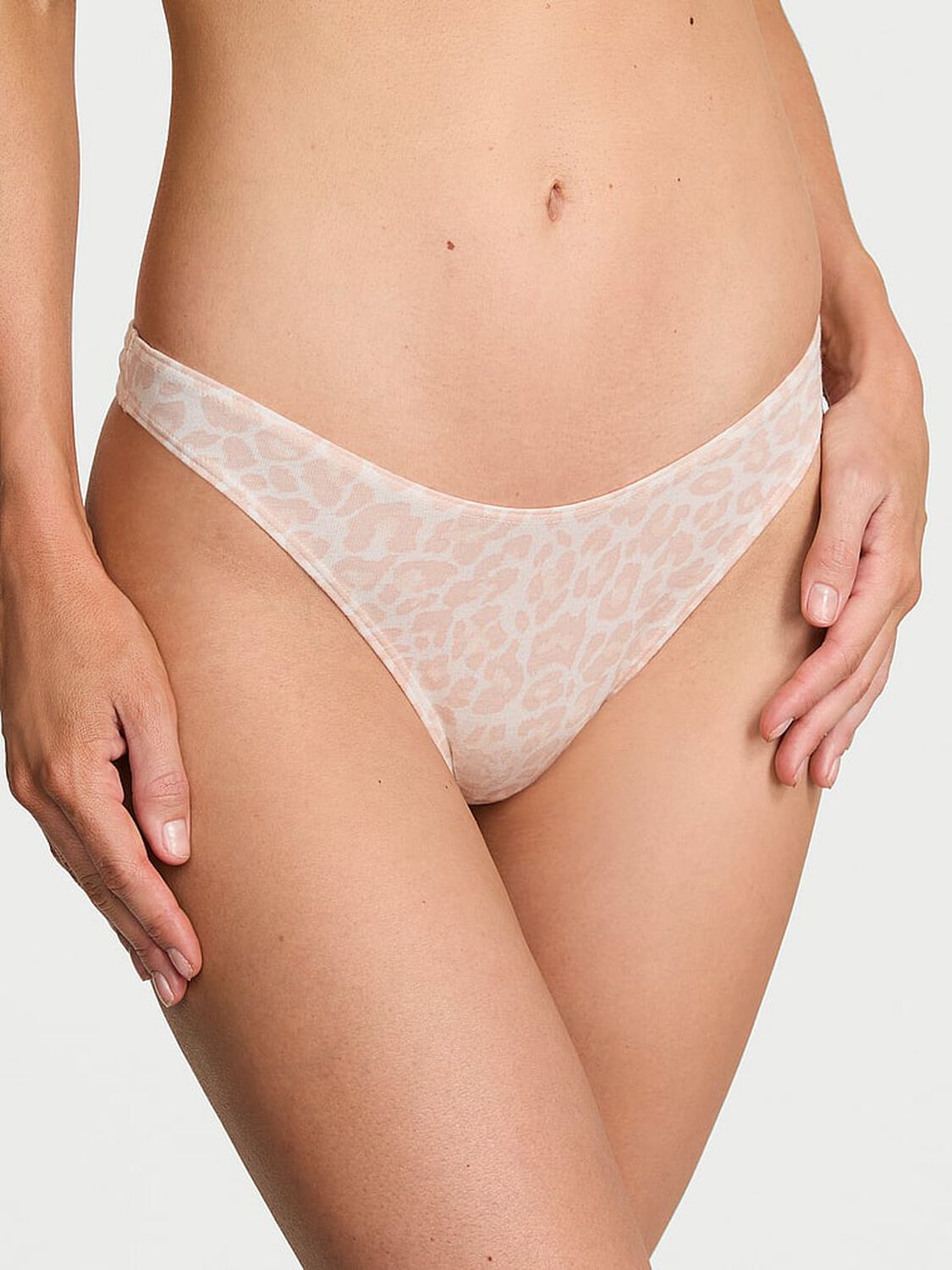 vs Victoria's Secret Stretch Cotton High-Leg Scoop Thong Panty Coconut White Leopard 1 of 2 