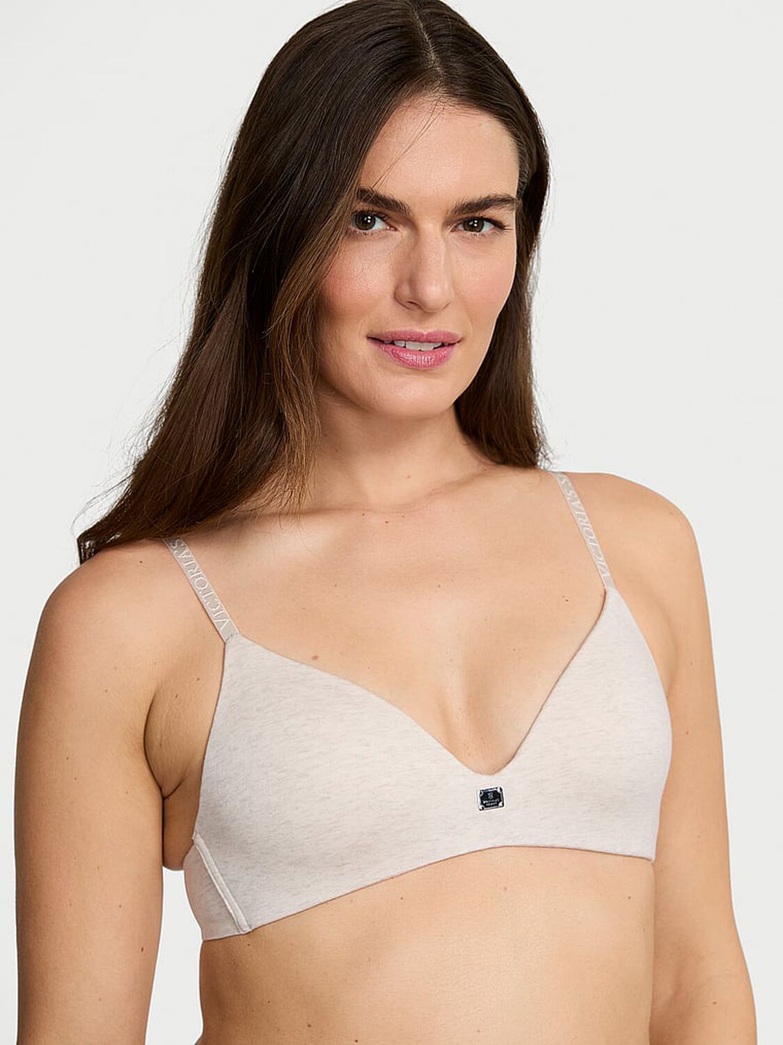 vs The T-Shirt Cotton Logo Hardware Lightly Lined Wireless Bra Heather Natural 1 of 3 