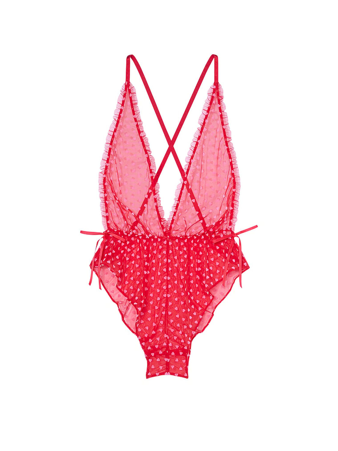 vs Victoria's Secret Tease Mini Hearts Flocked Mesh Romper 1 of 2 