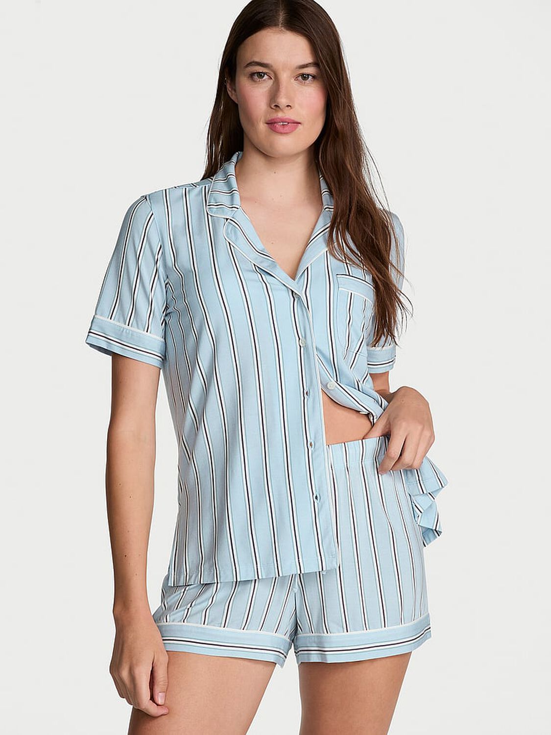 vs Victoria's Secret Modal Soft Short Pajama Set Blue Variegated Stripe 1 of 4 