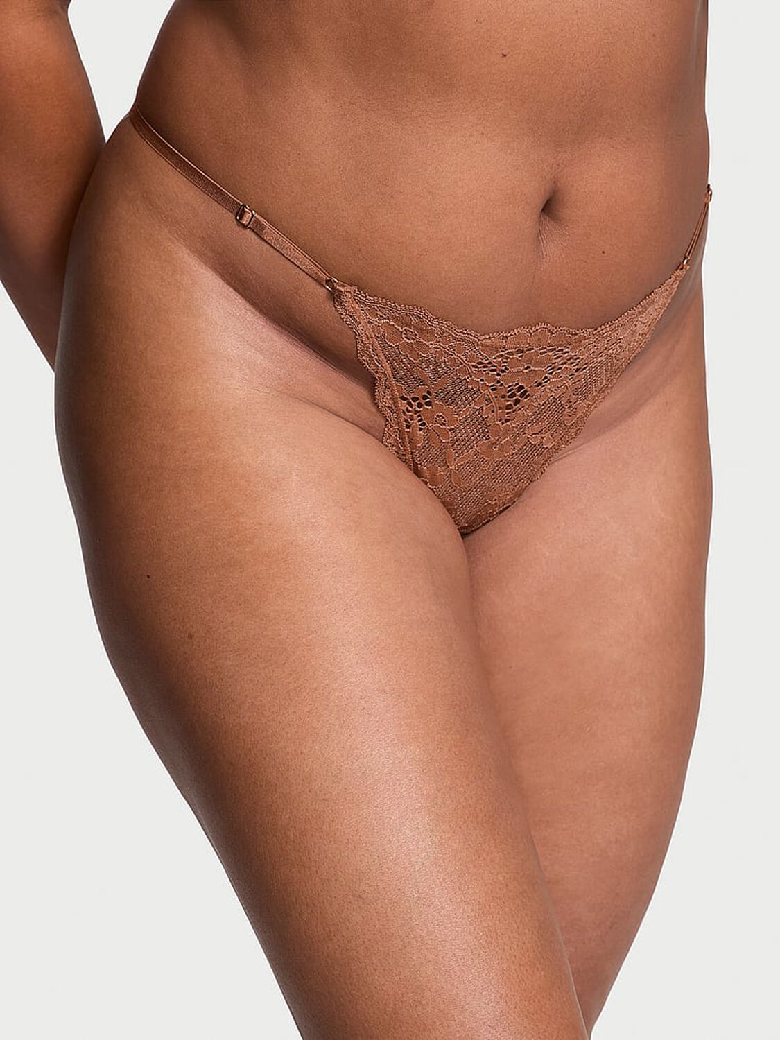 vs Dream Angels Lace Adjustable V-String Panty Caramel 1 of 4 