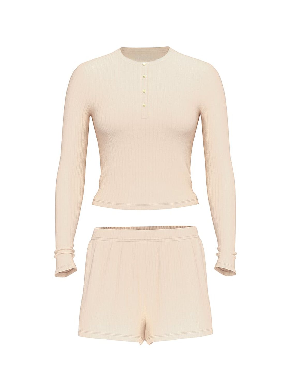 vs Victoria's Secret Modal Wide-Rib Long-Sleeve Short Lounge Set Candlelight 3 of 3 