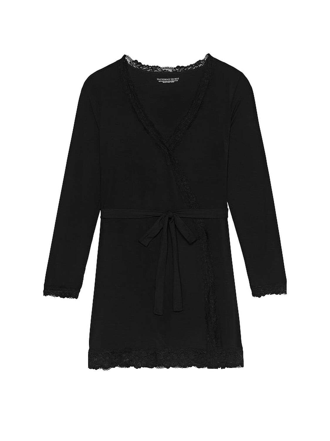 vs Victoria's Secret Modal Lace-Trim Robe Black 3 of 3 