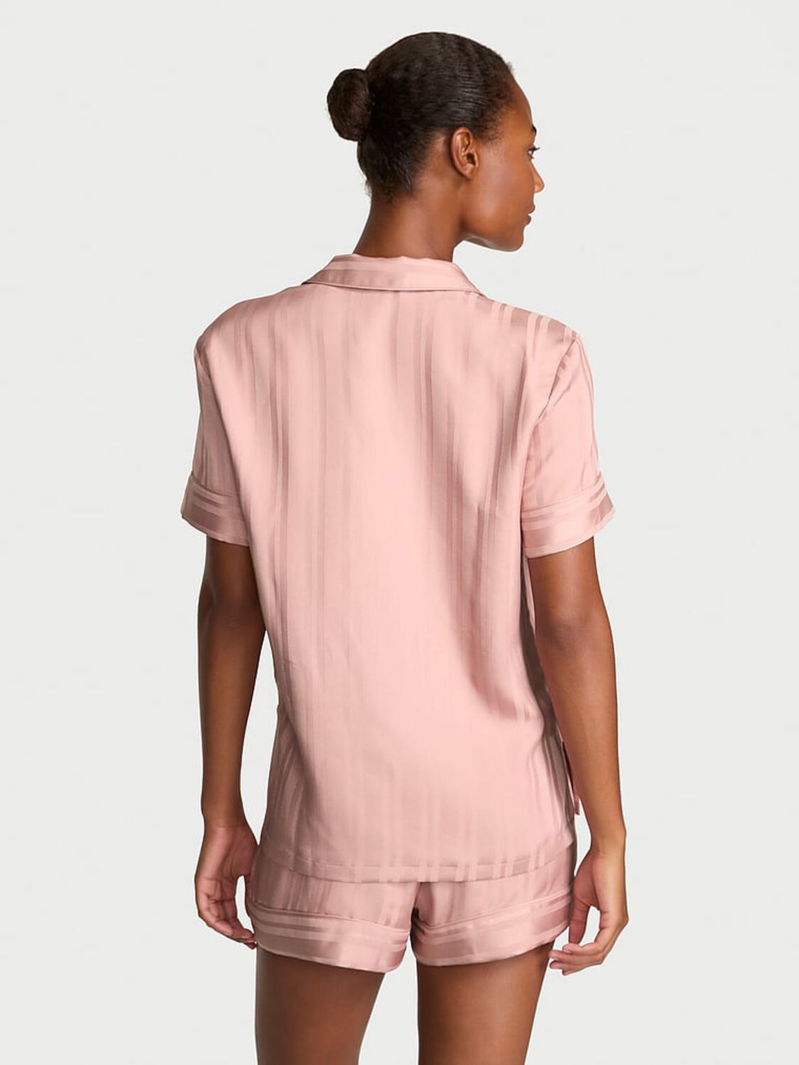 vs Victoria's Secret Glazed Satin Short Pajama Set Royal Pink Jacquard 2 of 3 