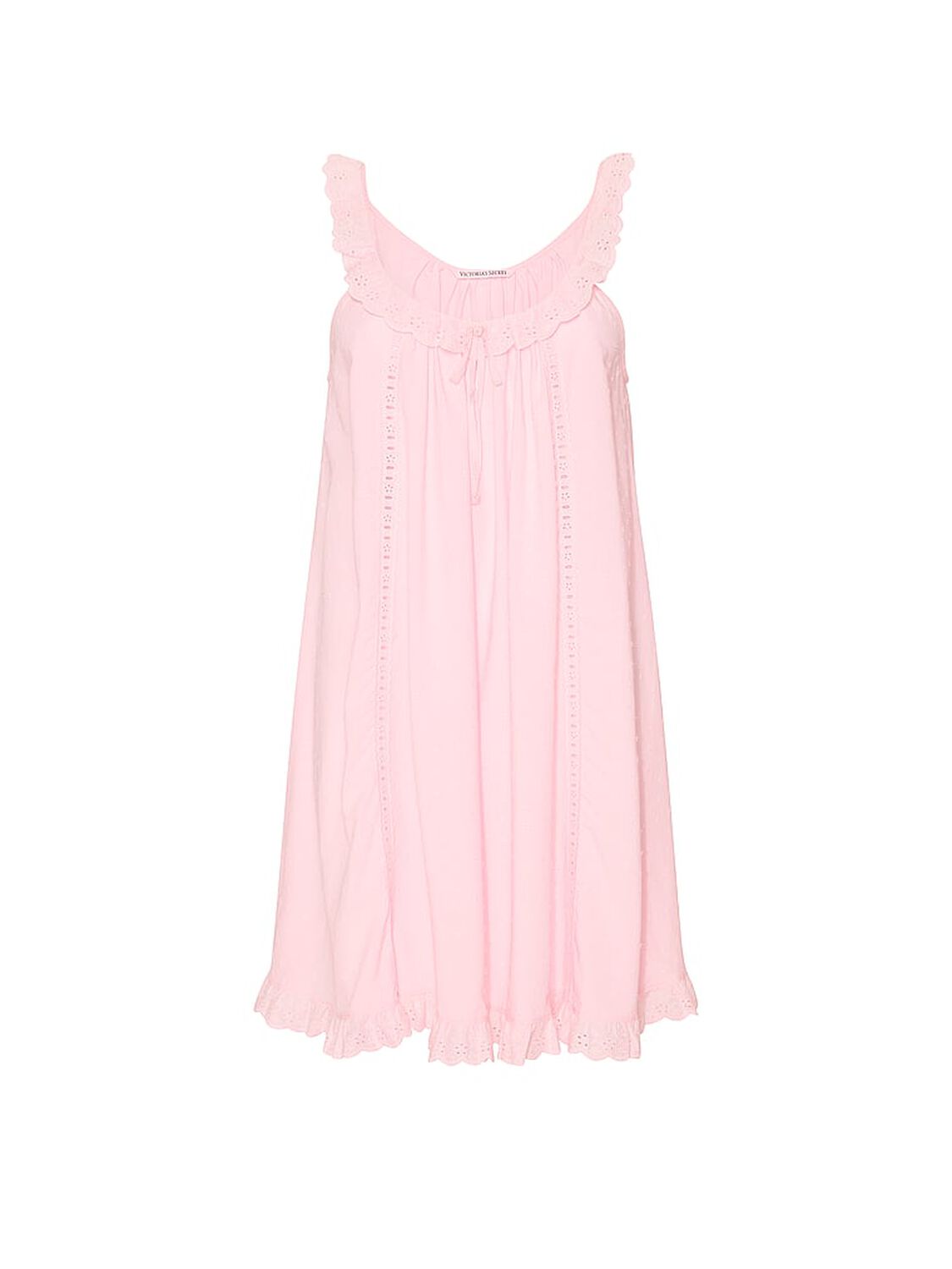 vs Victoria's Secret Cotton Dream Lace-Trim Short Slip Dress Angel Pink 3 of 3 