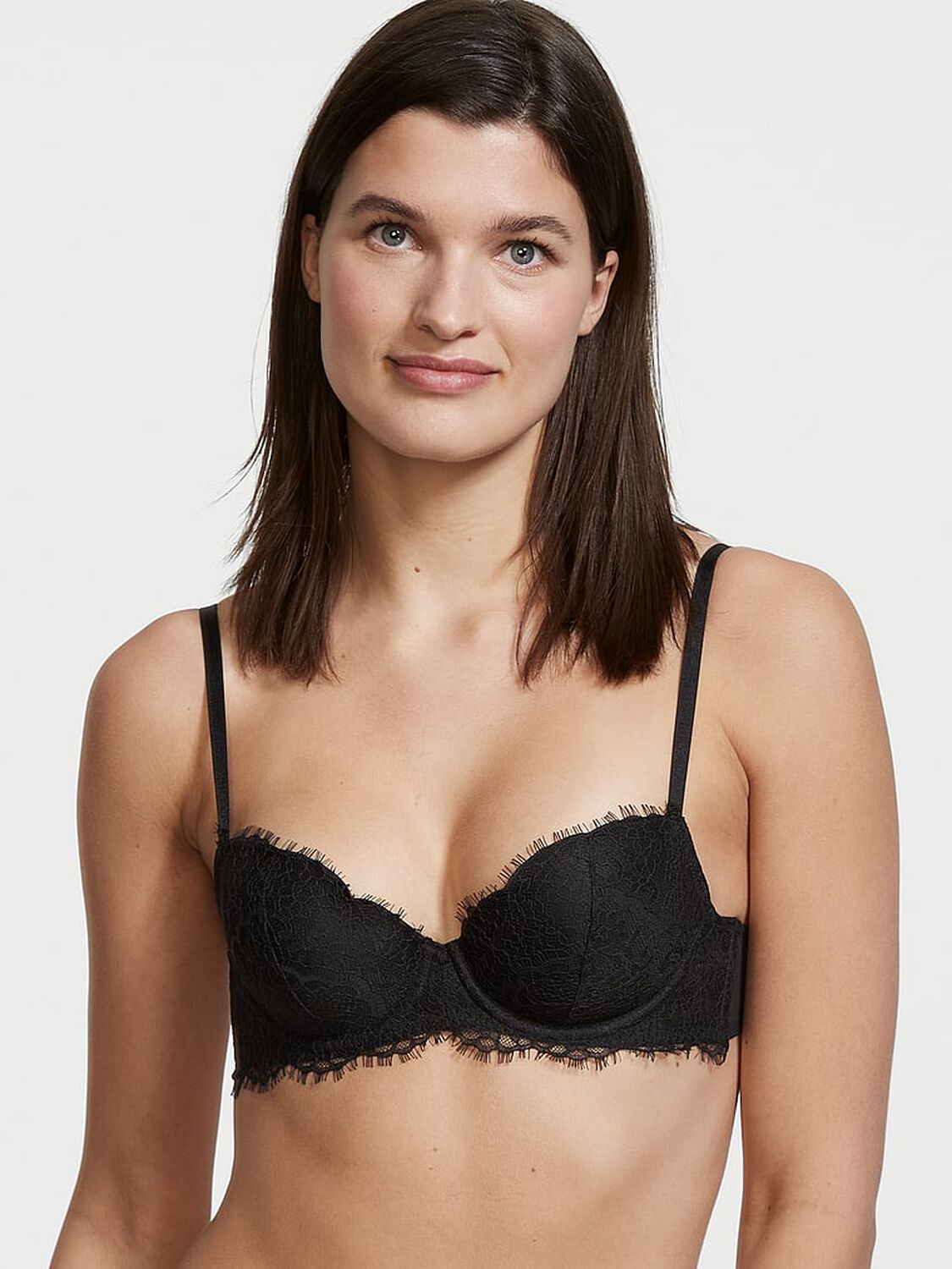 vs Dream Angels Lightly Lined Lace Demi Bra Black 1 of 3 