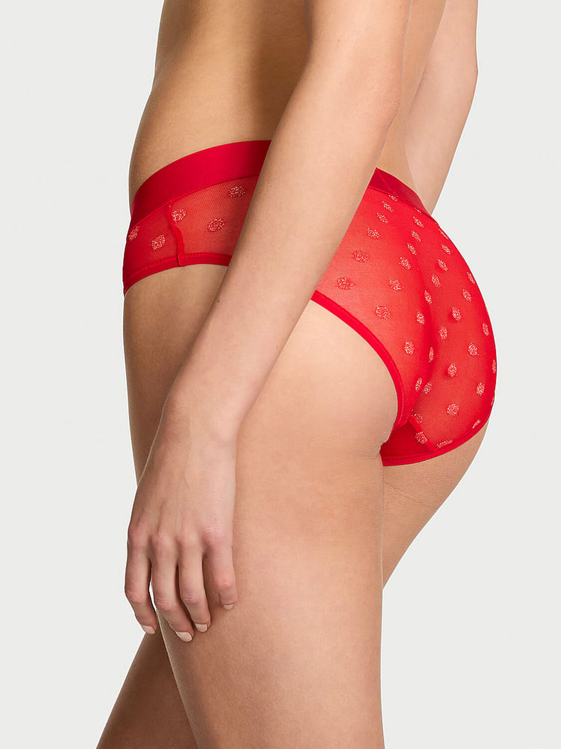 vs Cotton Sheer Heritage Shimmer Hiphugger Panty Bright Vermillion 1 of 2 