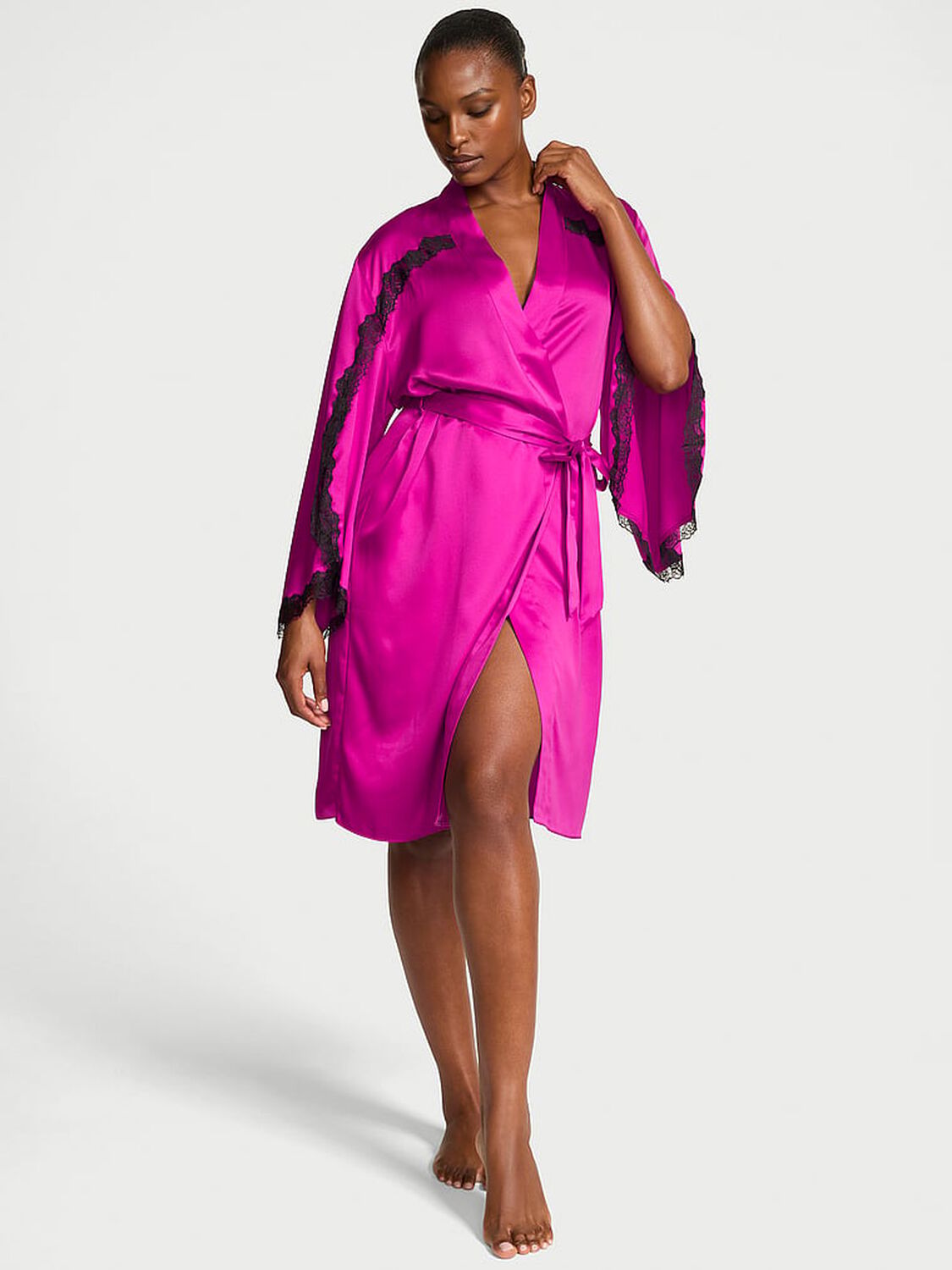 vs Very Sexy Satin Rose Lace-Trim Midi Robe Berrylicious 1 of 3 