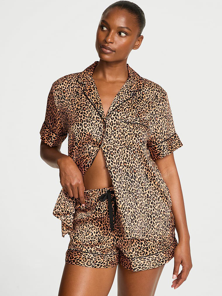 Signature Satin Short Pajama Set Marzipan Leopard | Victoria's