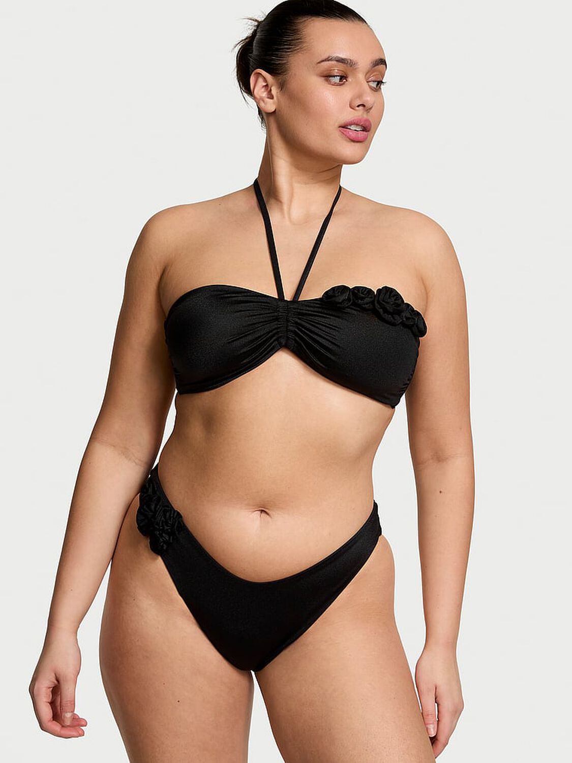 vs Victoria's Secret Swim Rosette Bandeau Bikini Top Black 1 of 3 