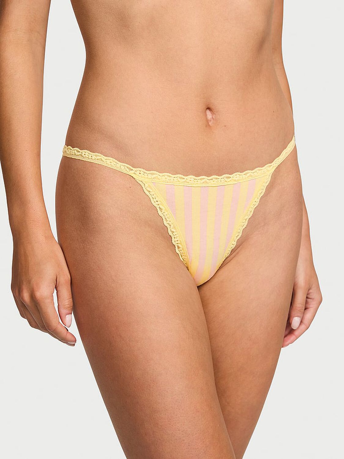 vs The Lacie Lace-Trim Cotton V-String Panty Yellow Tulip Praline Stripe 1 of 3 