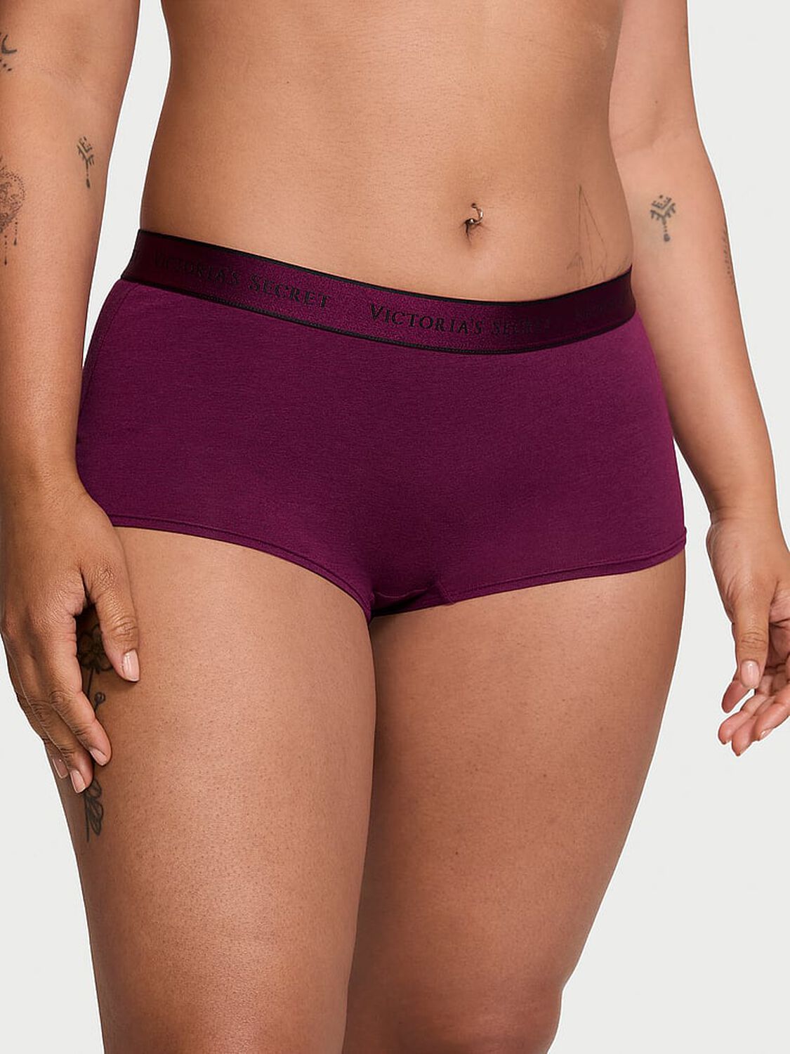 vs Cotton Logo Cotton Boyshort Panty Plum Rouge 1 of 3 