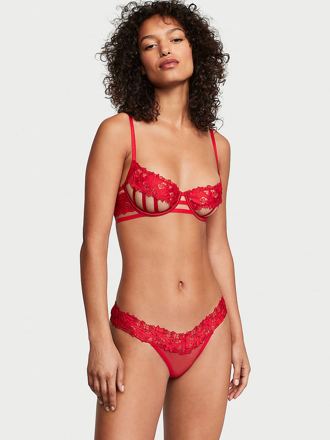 vs Very Sexy Satin Ziggy Glam Floral Embroidery Crotchless Thong Panty 4 of 4 