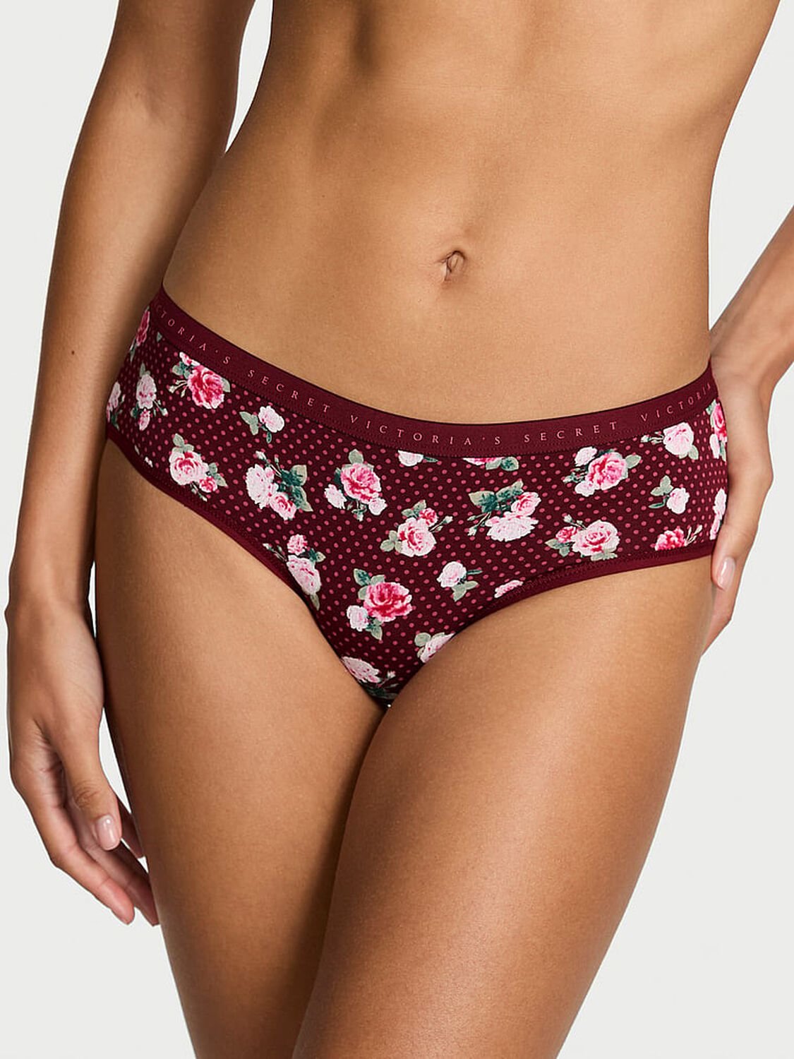 vs Victoria's Secret Stretch Cotton Hiphugger Panty Sangria Red Holly Floral 2 of 2 