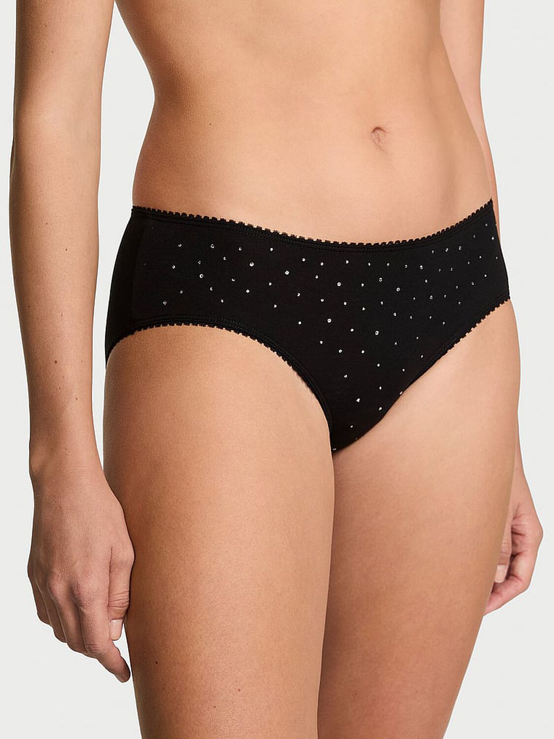 vs Victoria's Secret Stretch Cotton Sparkle Hiphugger Panty Black 1 of 2 
