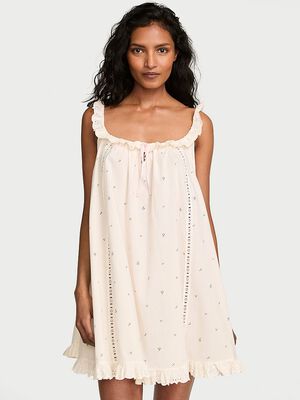 Cotton Dream Lace-Trim Short Slip Dress