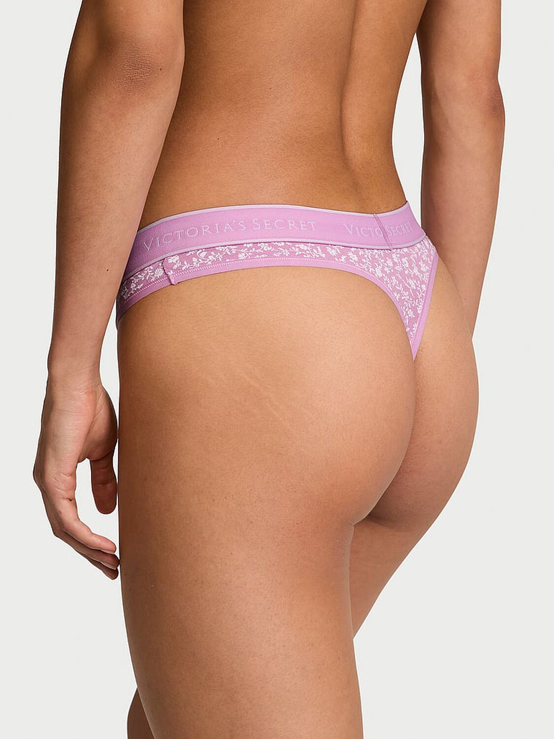 vs Cotton Logo Cotton Thong Panty Light Lilac Scattered Floral 2 of 3 