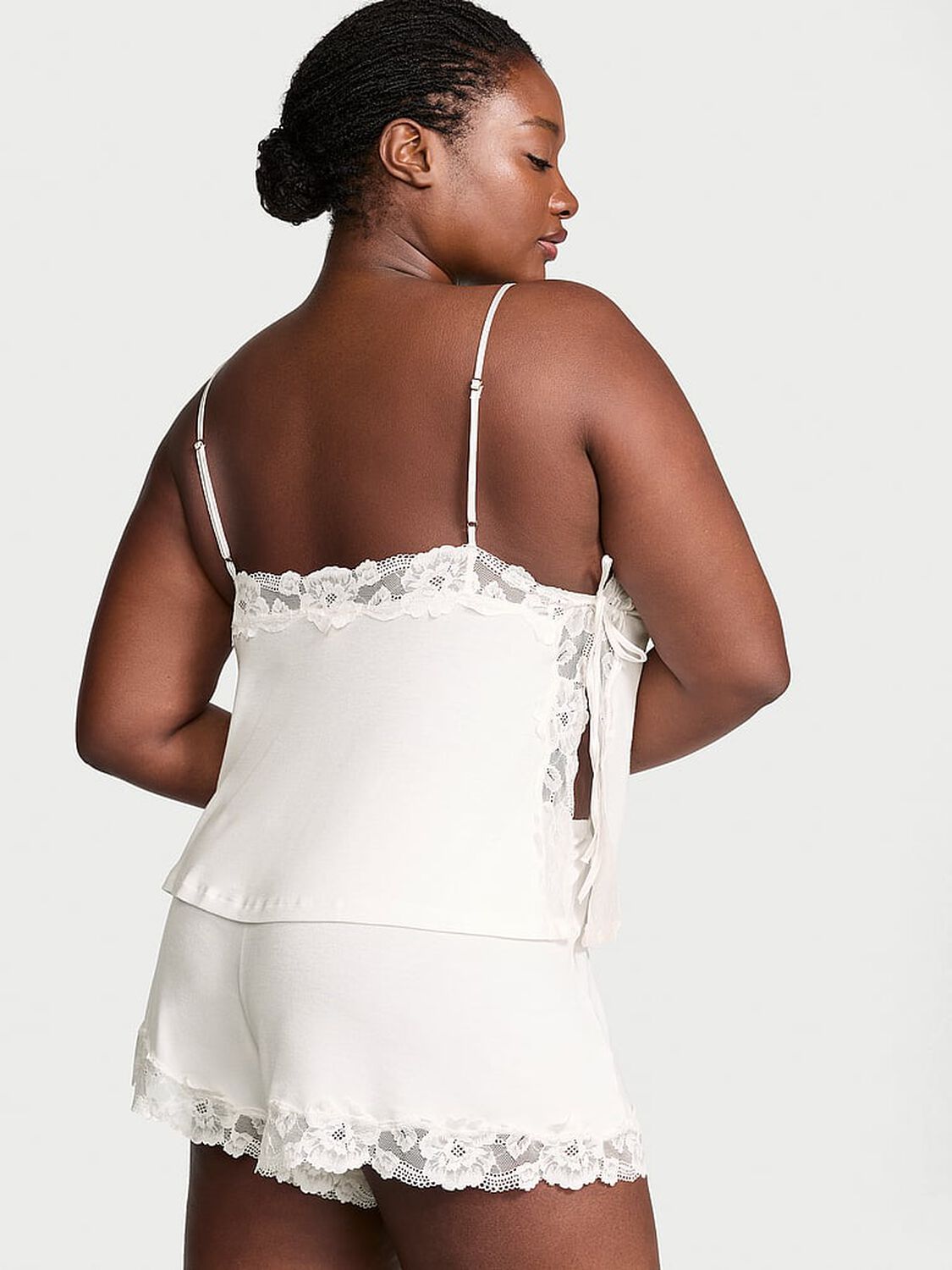 vs Victoria's Secret Ribbed Modal & Lace Cami Shorts Set Coconut White 2 of 3 