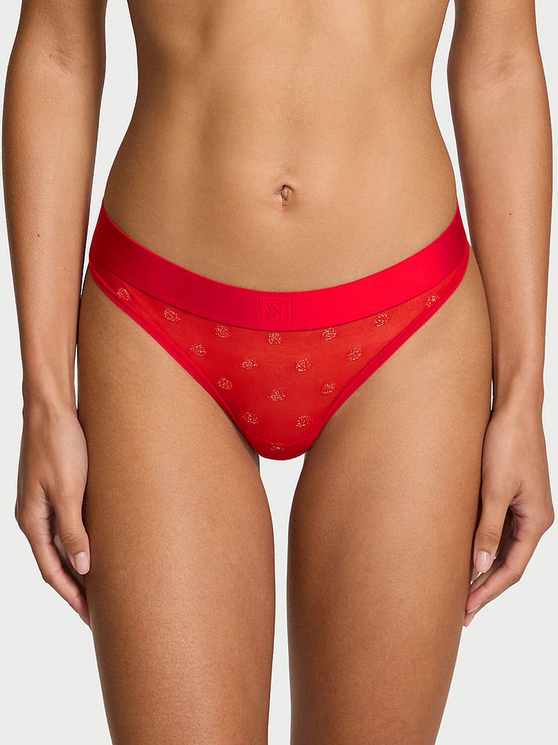 vs Cotton Sheer Heritage Shimmer Thong Panty Bright Vermillion 2 of 2 
