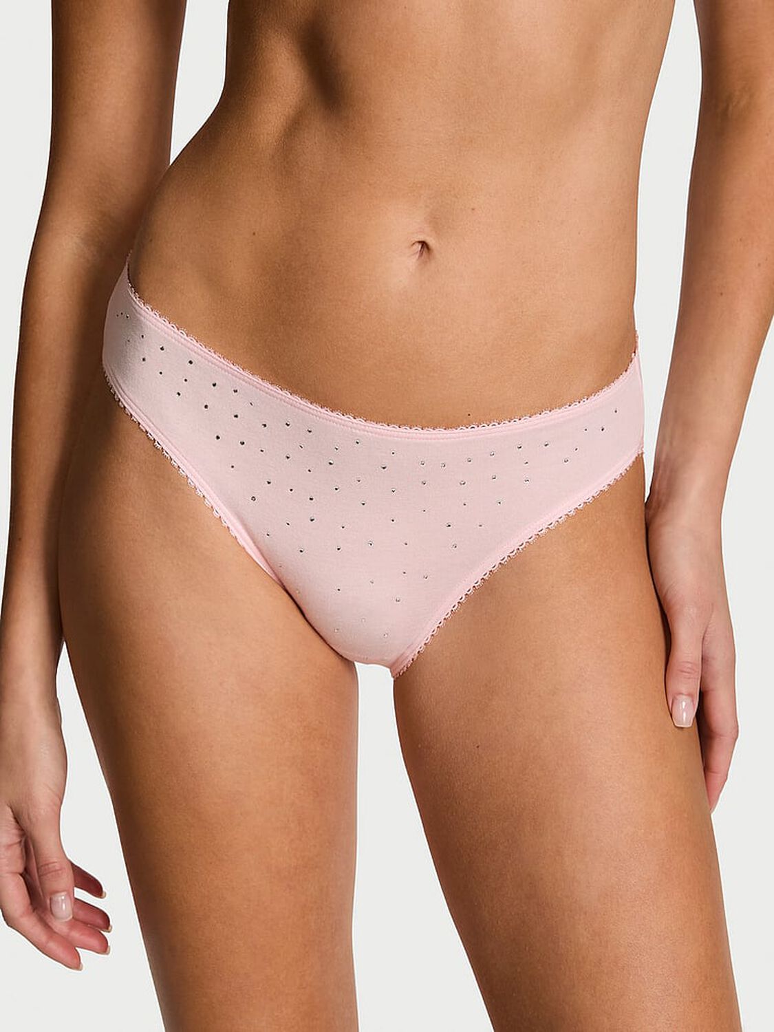 vs Victoria's Secret Stretch Cotton Sparkle Bikini Panty Angel Pink 1 of 2 