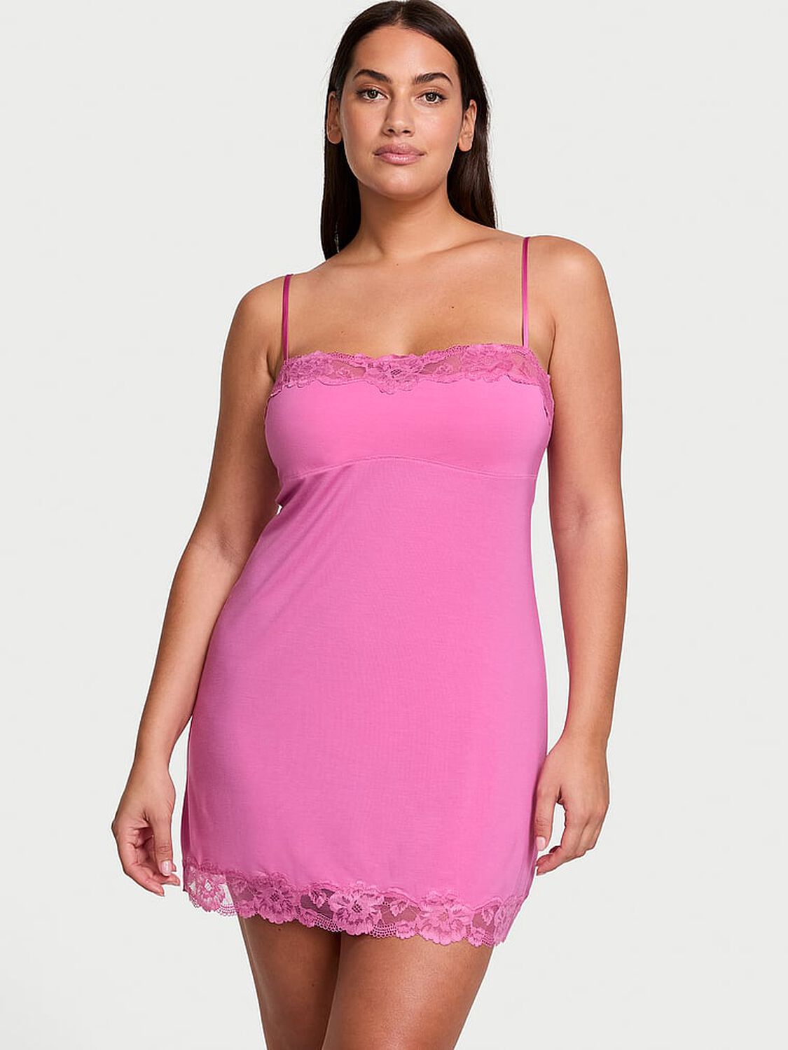 vs Victoria's Secret Modal Soft & Lace Trim Straight-Neck Slip Dress 1 of 4 