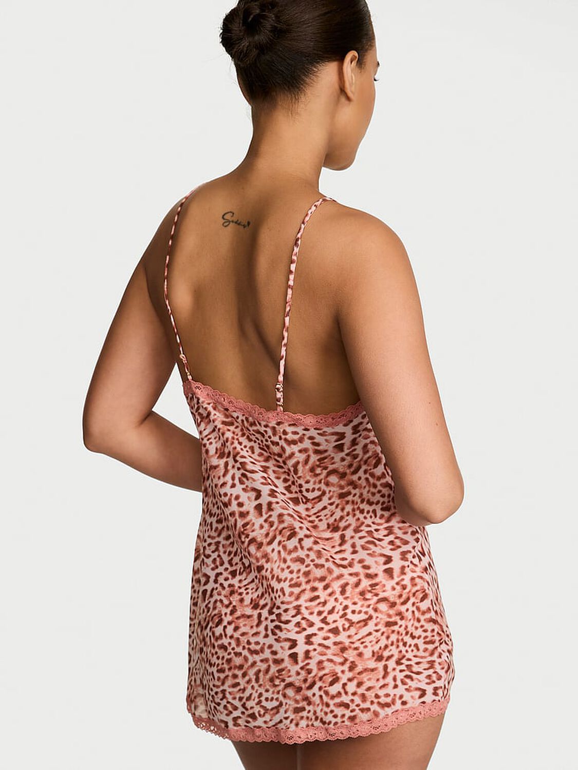 vs Dream Angels Chiffon Lace-Trim Mini Slip Dress Angel Pink Leopard 2 of 3 