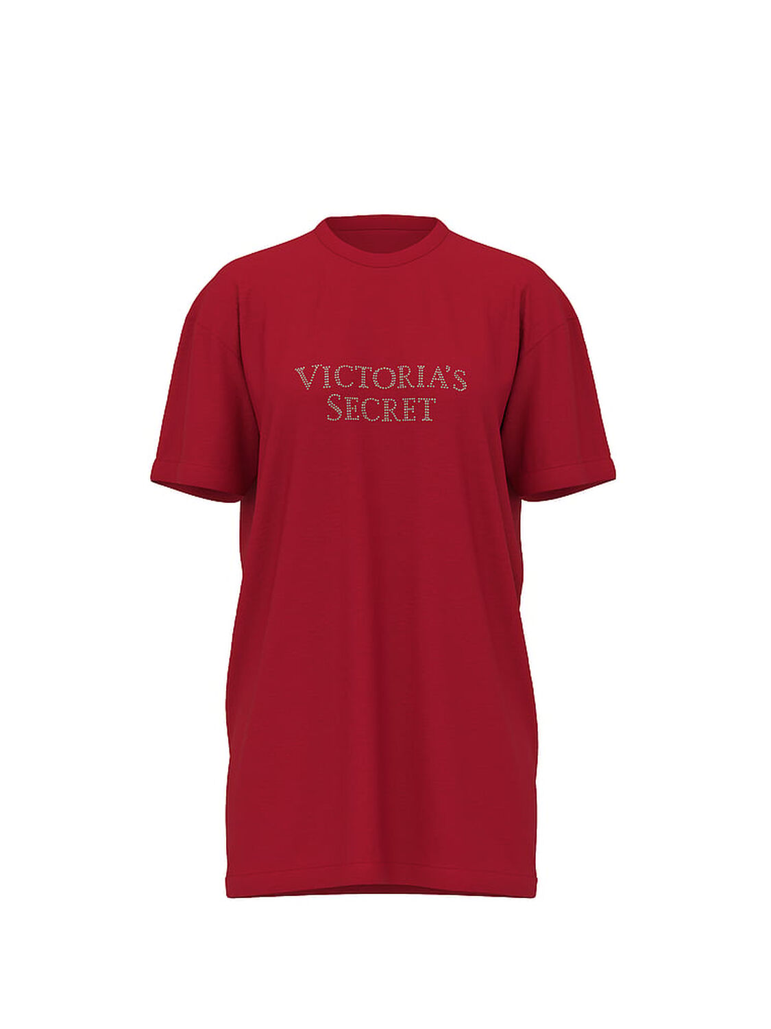 vs Victoria's Secret 100% Cotton Oversize Sleep Tee Red Lacquer W Bling 1 of 1 