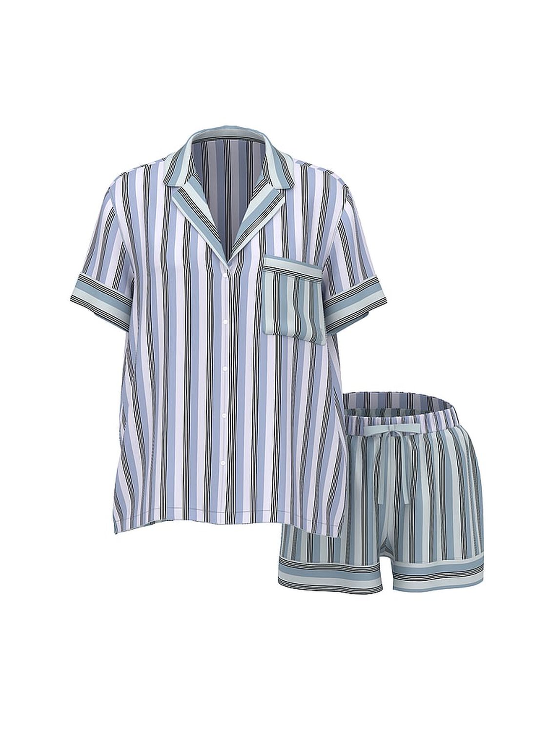vs Victoria's Secret Signature Satin Short Pajama Set Celestial Blue Stripes 3 of 3 