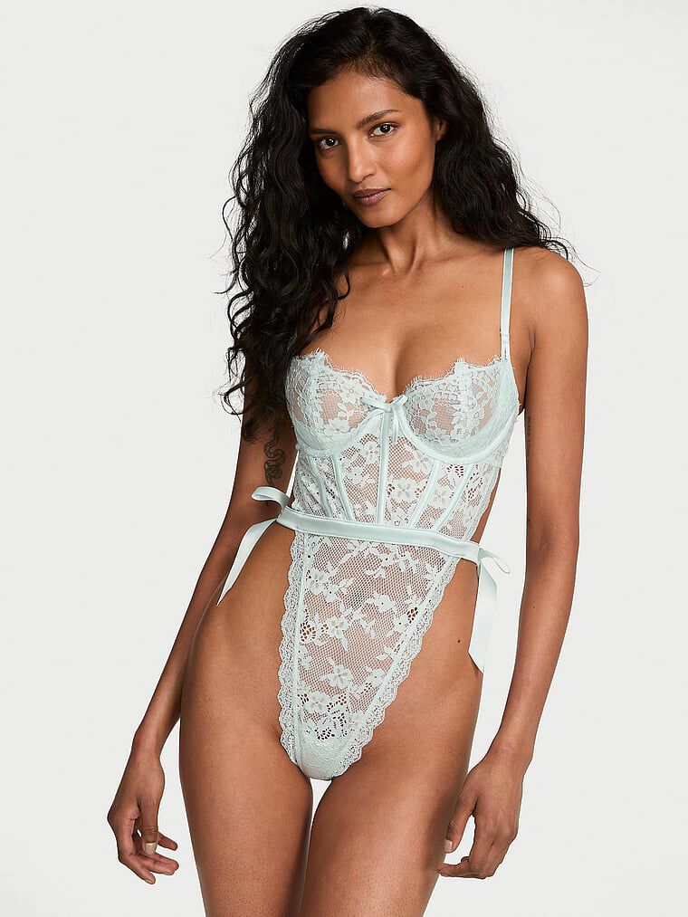 ランジェリー シノン スリーブ＆プレイマット Secret 統一 Wicked Unlined Lace Teddy Blue Bliss L | Victoria's Secret Australia
