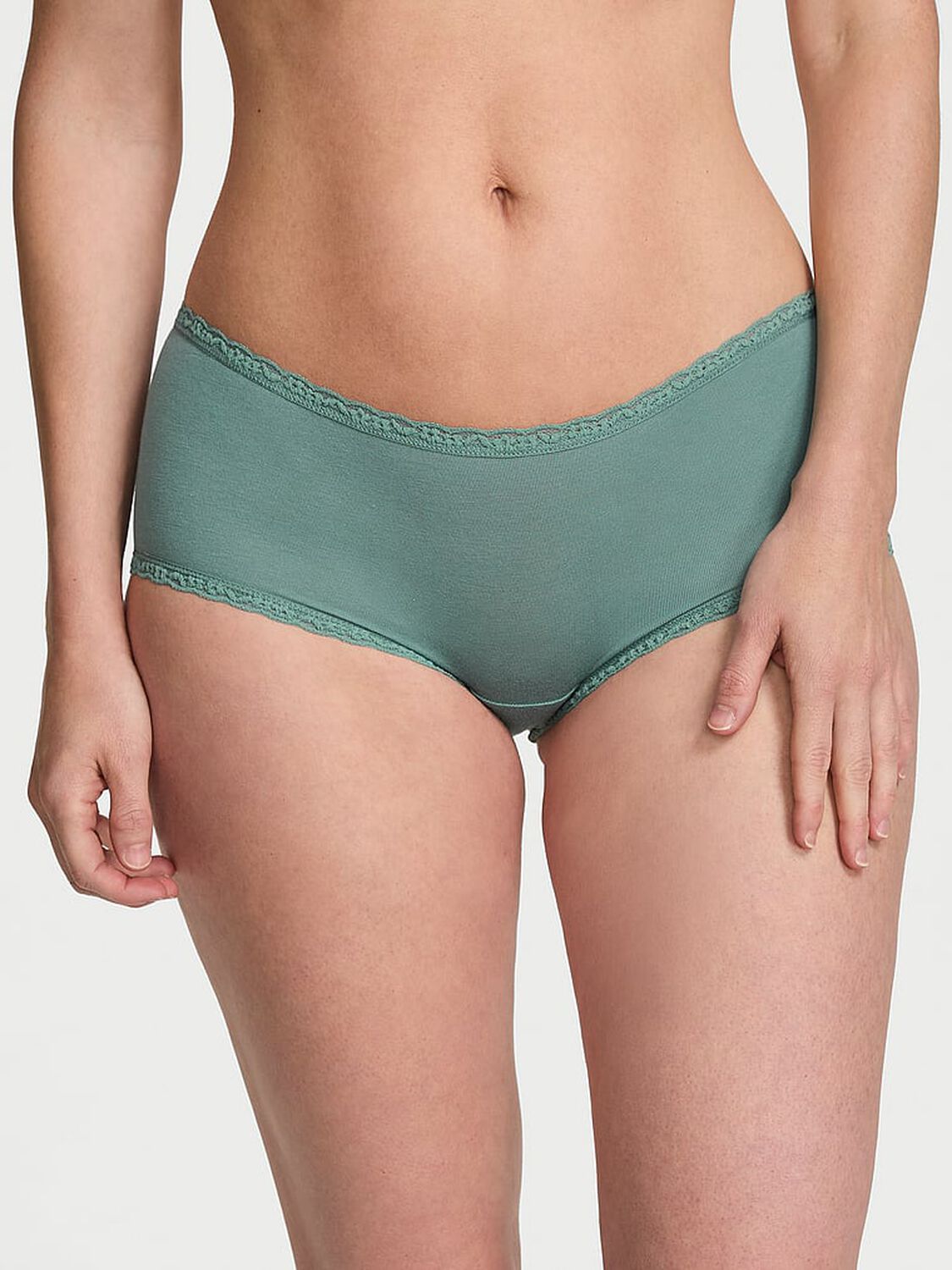 vs Lace Trim Cotton Lace-Trim Boyshort Panty Arctic Green 1 of 2 