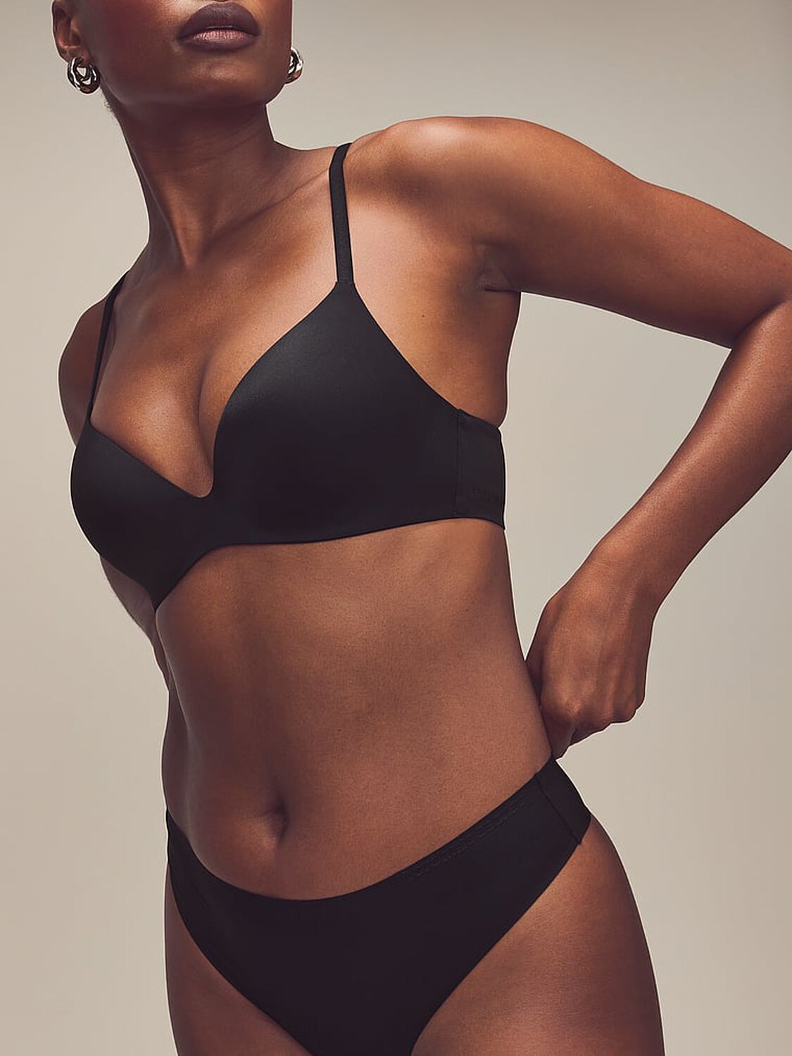 vs Body By Victoria FlexFactor Lightly Lined Plunge Demi Bra Black 2 of 4 