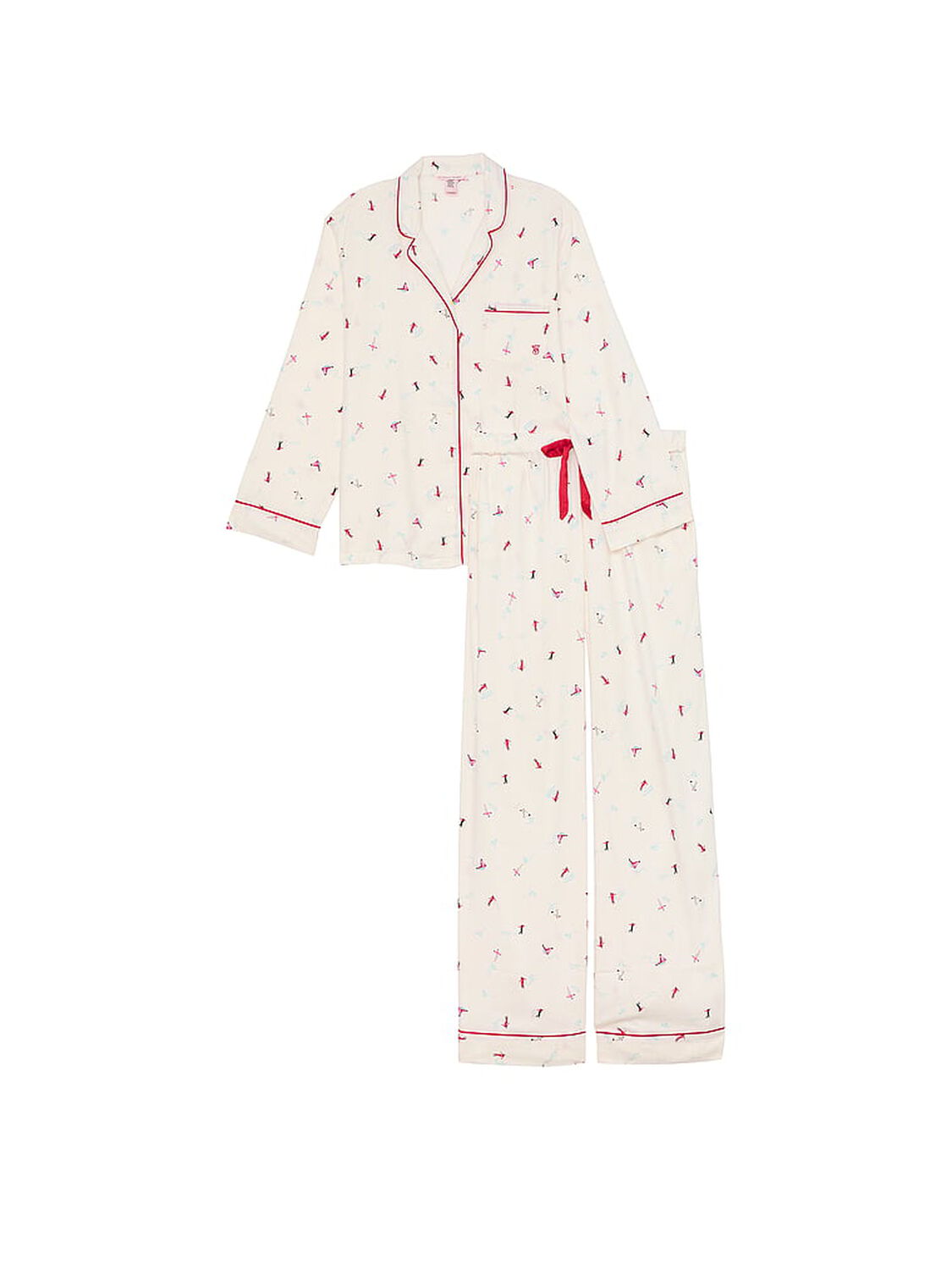 vs Victoria's Secret Flannel Long Pajama Set Coconut White Skiers 3 of 4 