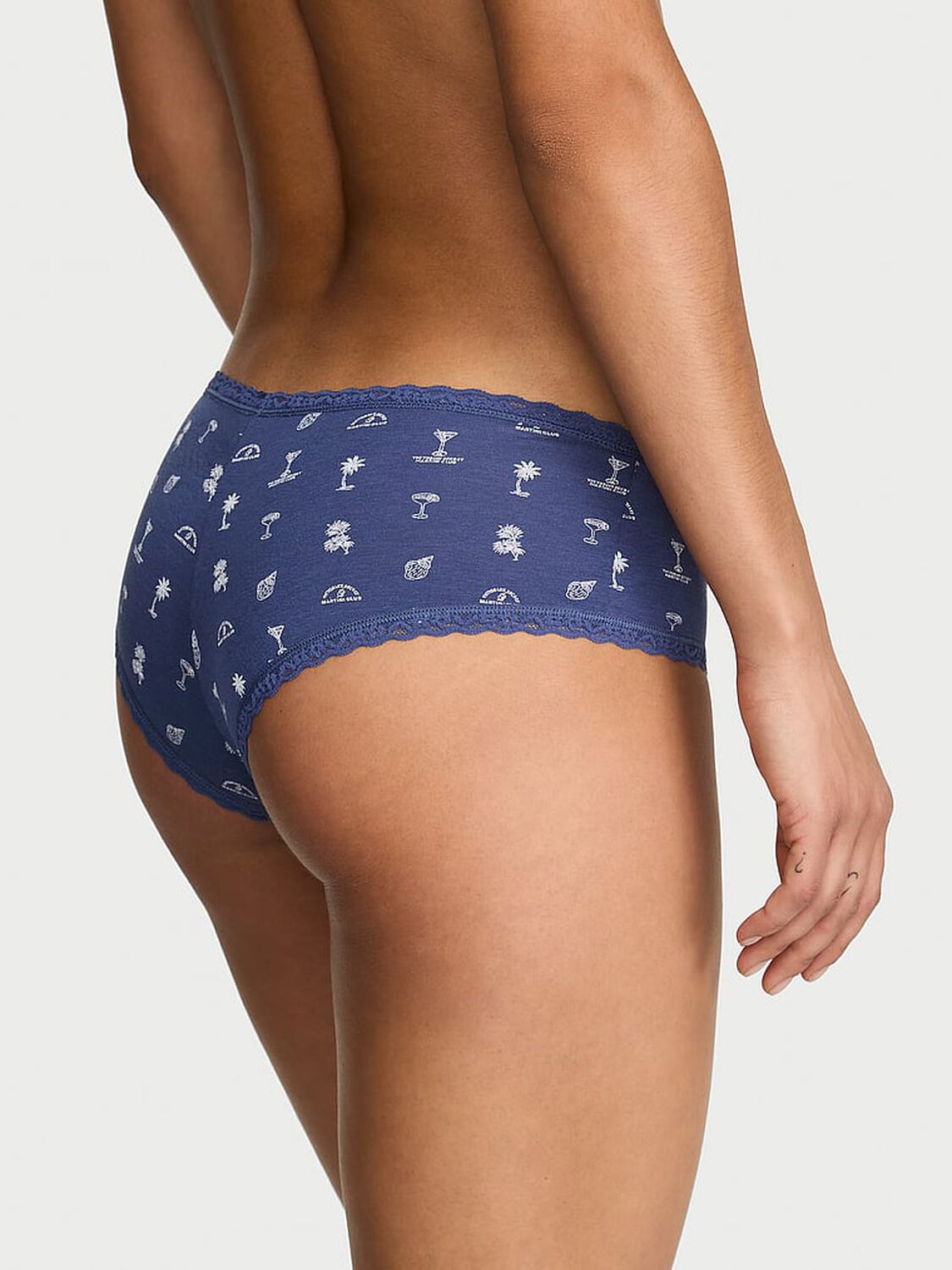 vs Lace Trim Cotton Lace-Waist Cheeky Panty Ink Blue Martini Club 2 of 2 