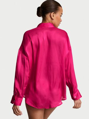 Luxe Sheer Satin Button-Front Shirt