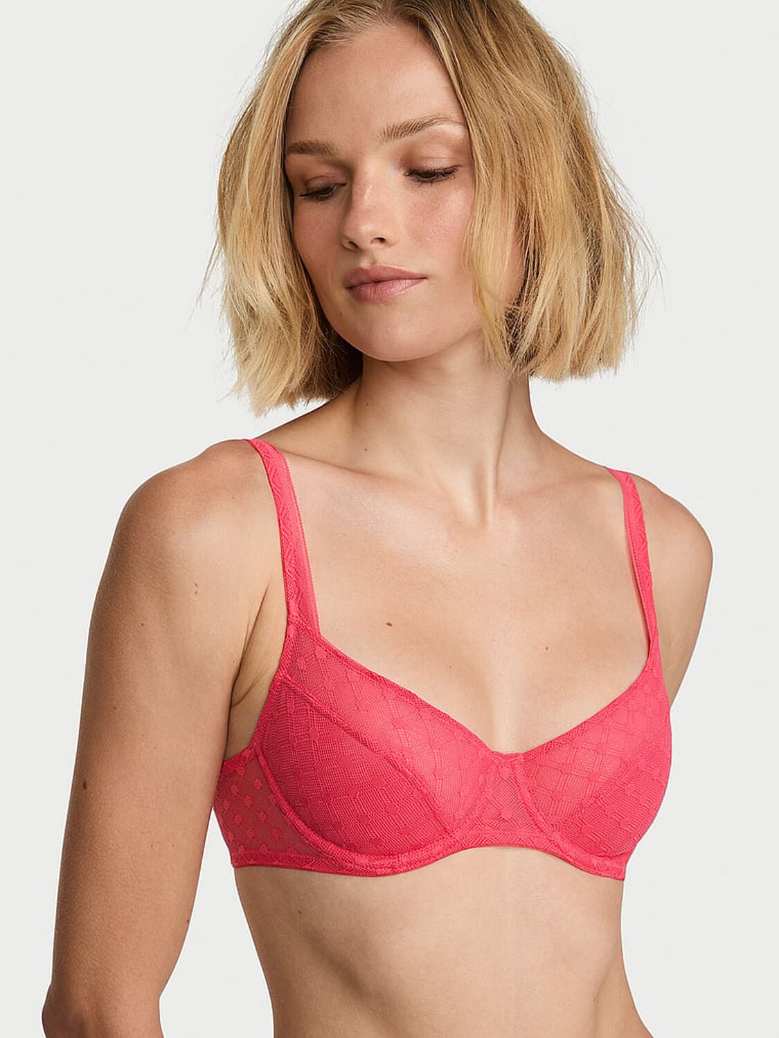 vs The Lacie Dot Geo Lace Unlined Balconette Bra Wild Watermelon 1 of 3 