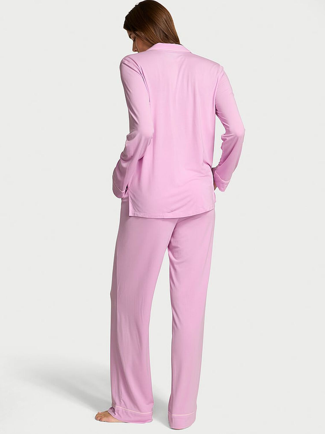 vs Victoria's Secret Modal Soft Bow Long Pajama Set Bikini Pink W Bow Pocket 2 of 3 