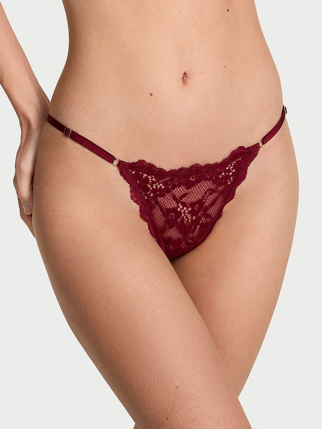 vs Dream Angels Lace Adjustable V-String Panty Sangria Red 2 of 2 