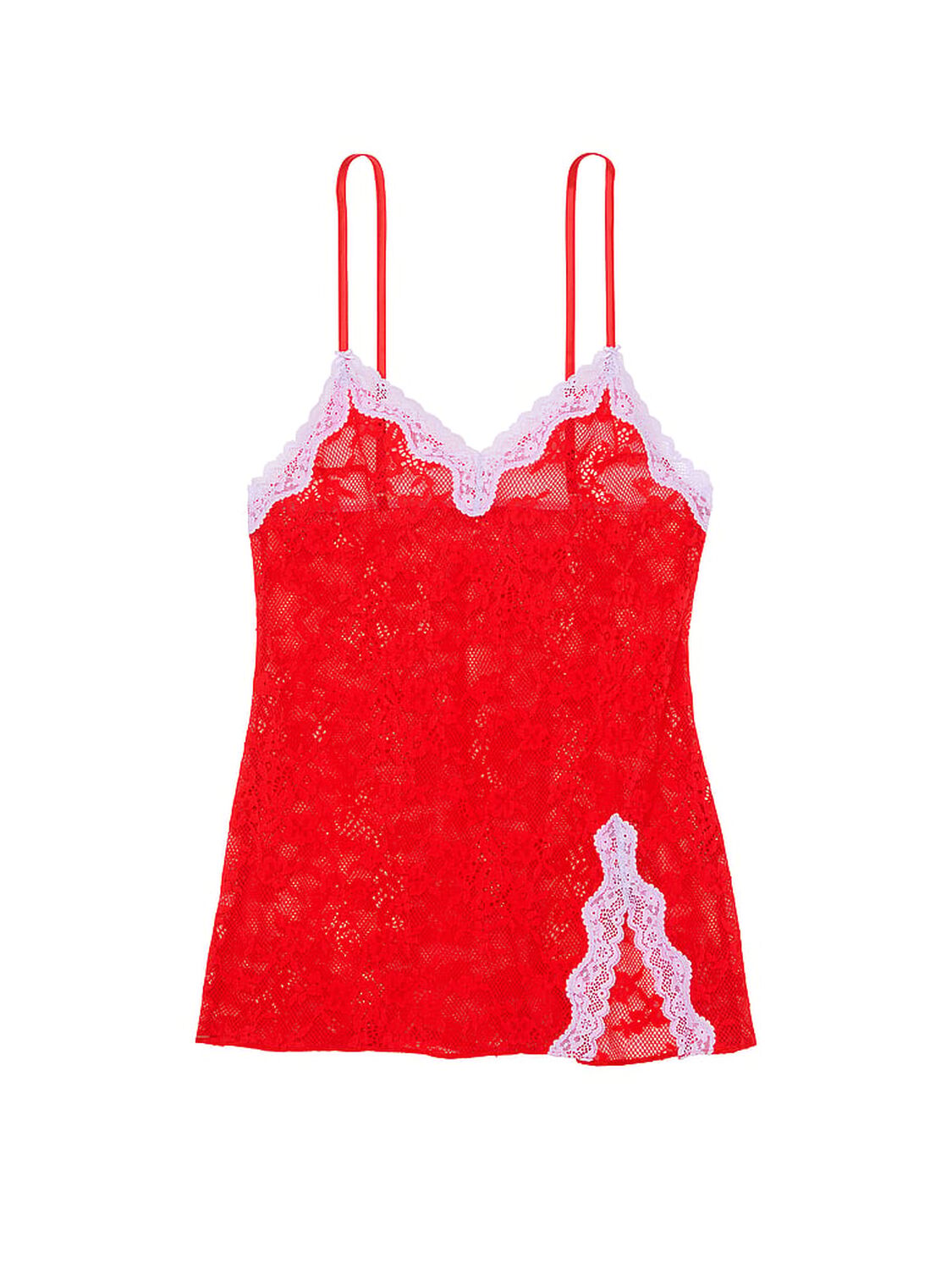 vs Victoria's Secret Tease Lace Mini Slip Dress Bright Vermillion 3 of 4 