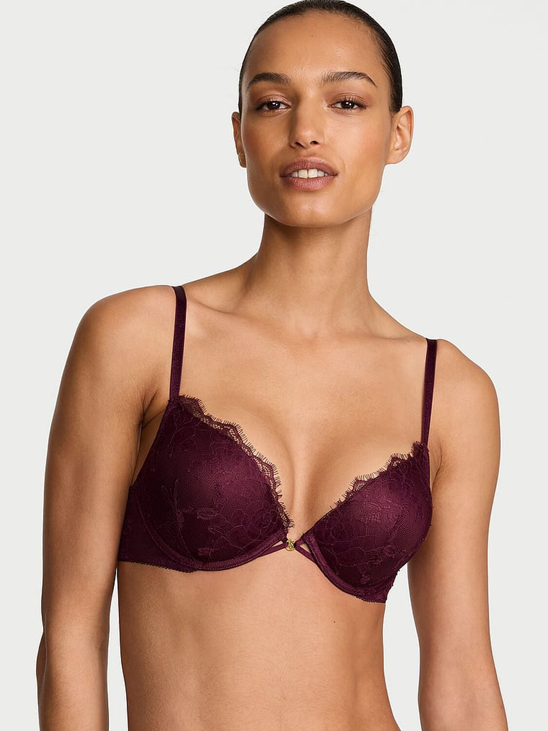 vs Very Sexy Bombshell Add-2-Cups Rose Lace Push-Up Bra Rich Maroon 1 of 4 
