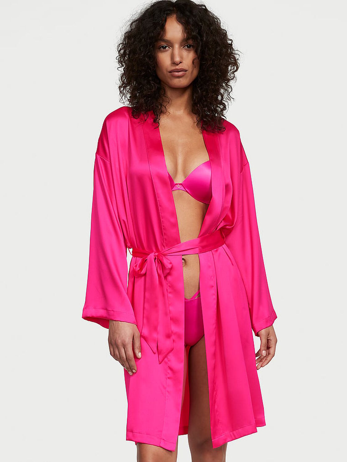 vs Victoria's Secret Satin Midi Robe Hot Pink 1 of 3 