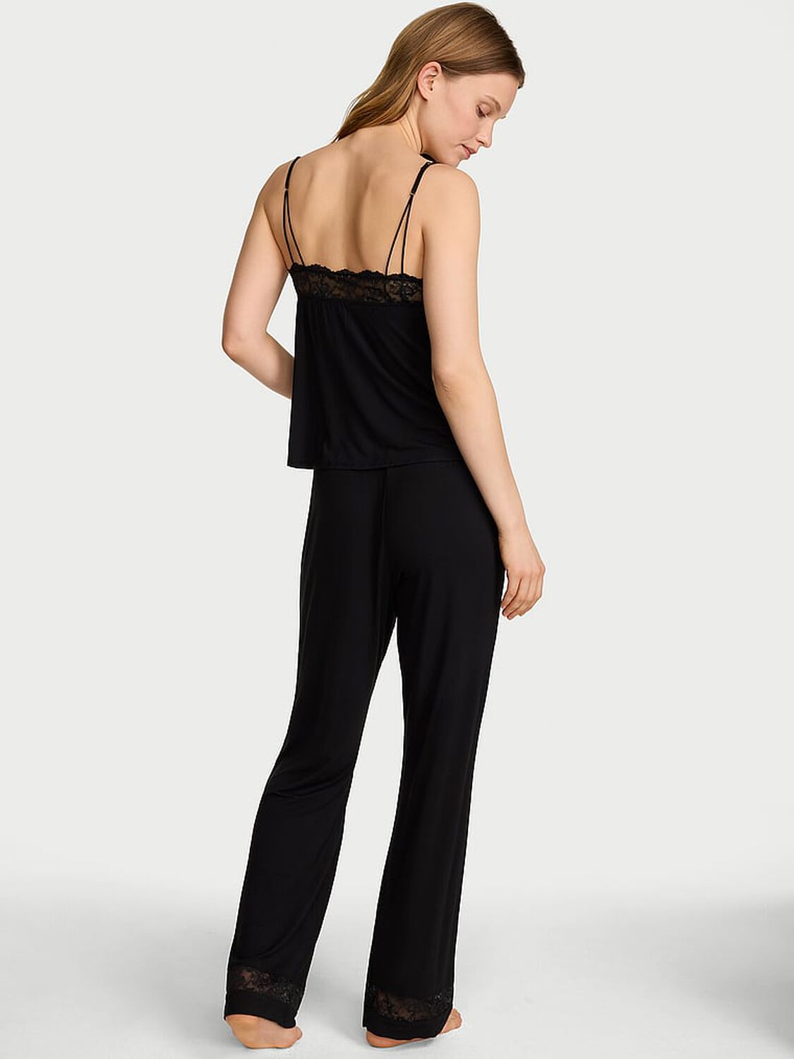 vs Victoria's Secret SoSoft&trade; Modal Lace-Trim Cami & Pants Set Black 2 of 3 